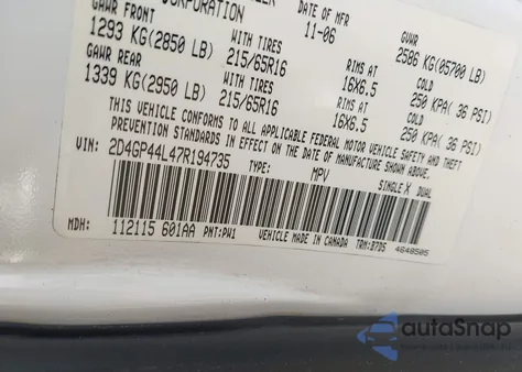 2007 Dodge Grand Caravan Sxt from USA, damaged, VIN 2D4GP44L47R194735